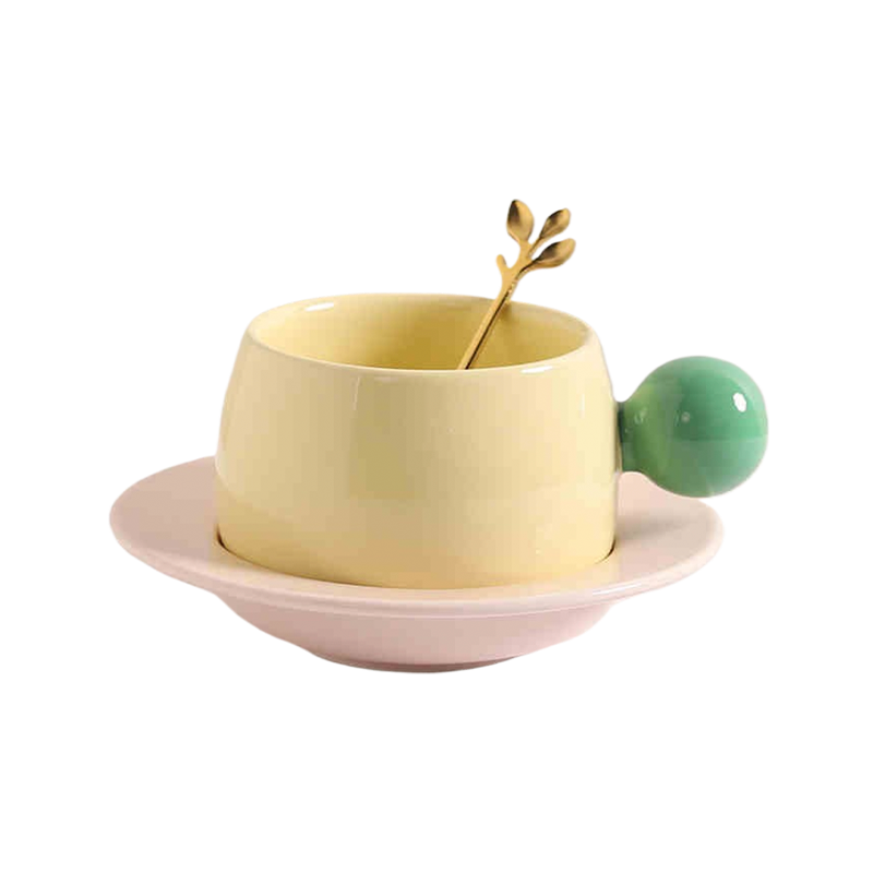 Color Block Ceramic Mug & Saucer Set