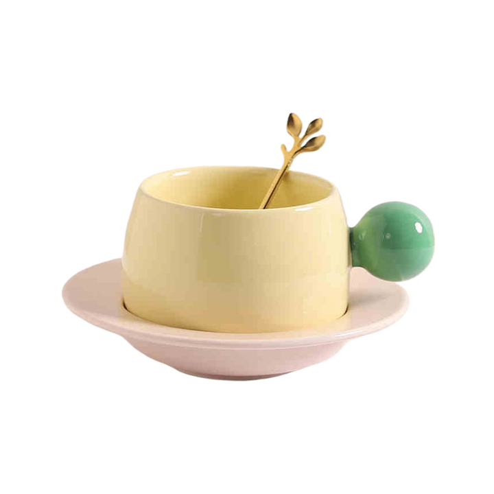 Color Block Ceramic Mug & Saucer Set