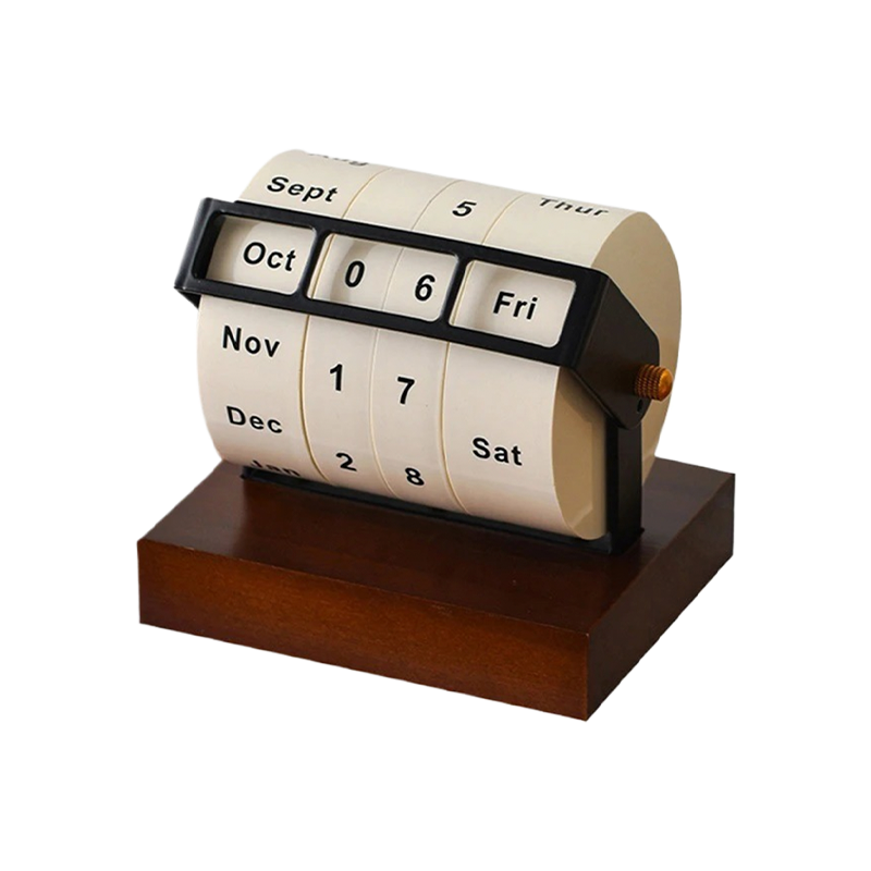 Timeless Wooden Rotary Calendar.