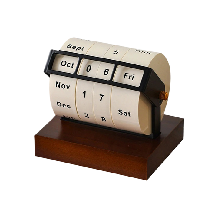 Timeless Wooden Rotary Calendar.