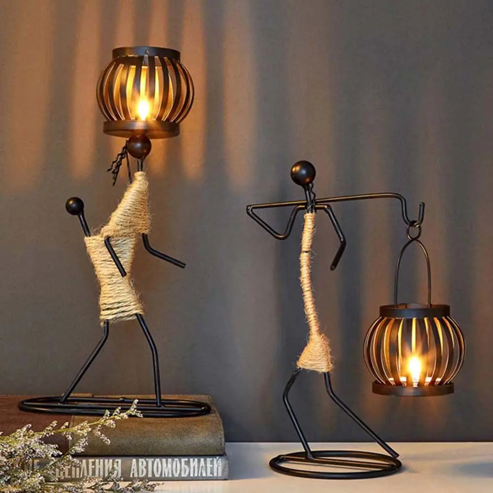 Abstract Metal Candlestick Sculpture