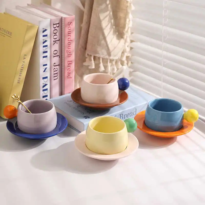 Color Block Ceramic Mug & Saucer Set