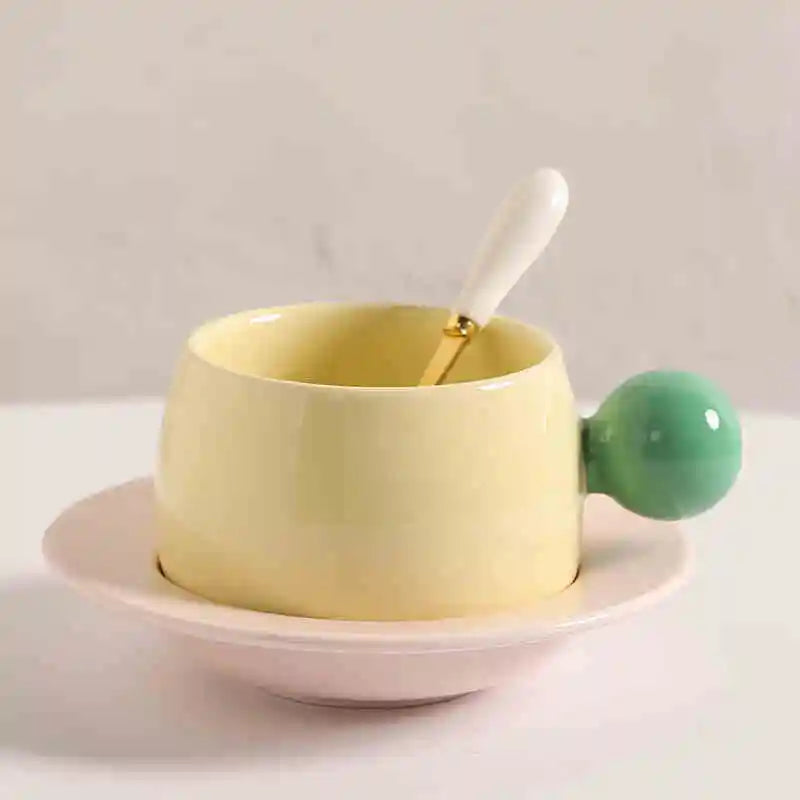 Color Block Ceramic Mug & Saucer Set