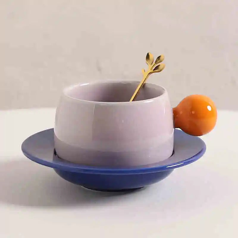Color Block Ceramic Mug & Saucer Set