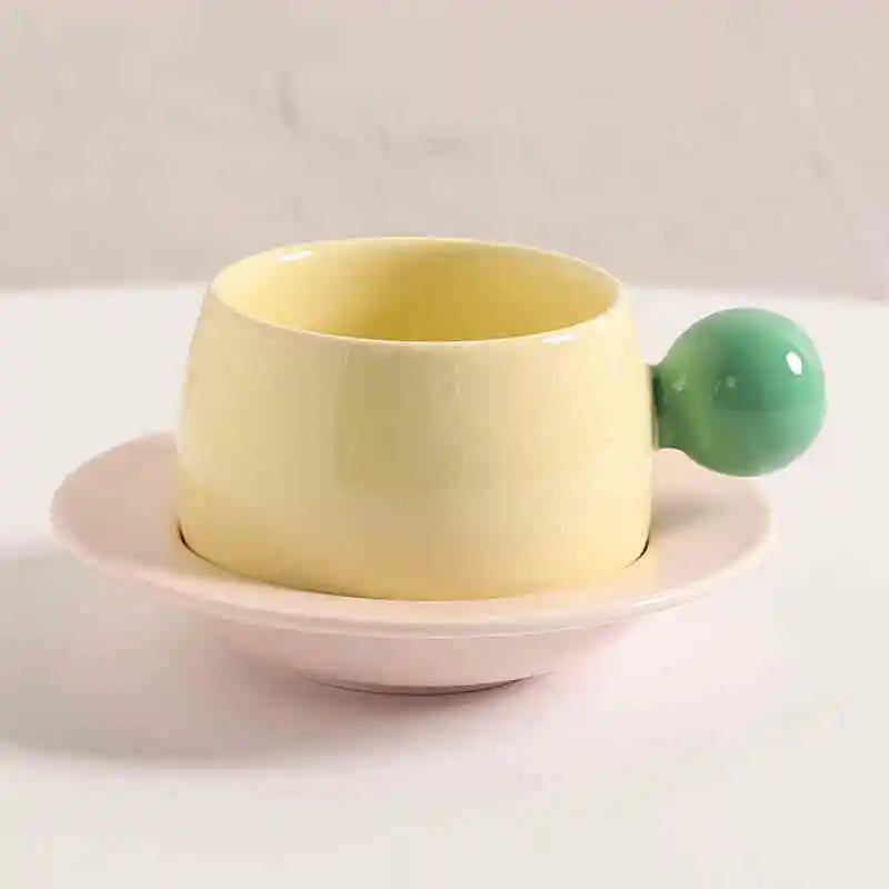 Color Block Ceramic Mug & Saucer Set