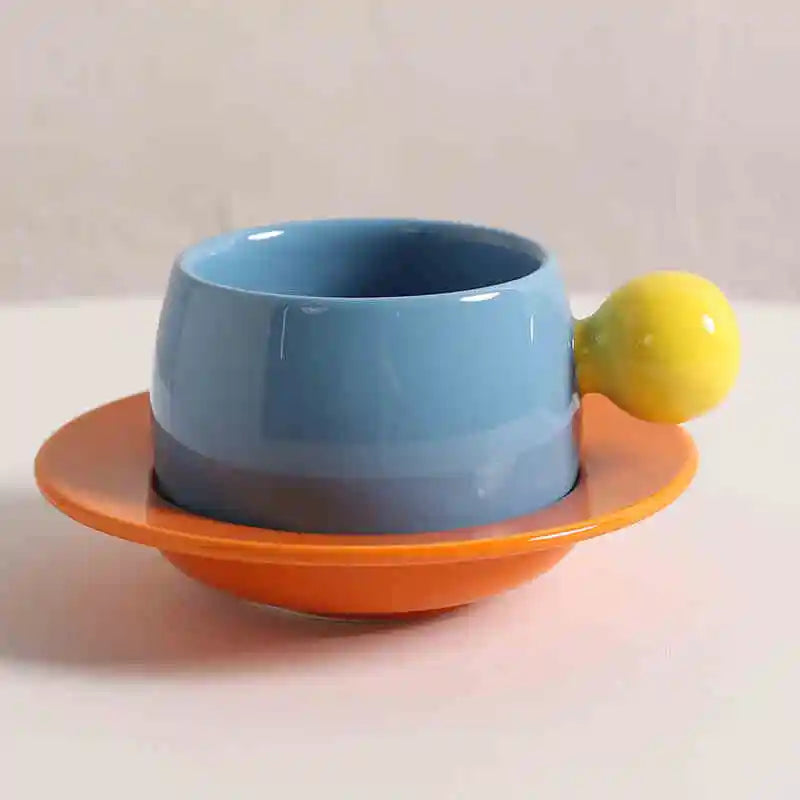 Color Block Ceramic Mug & Saucer Set