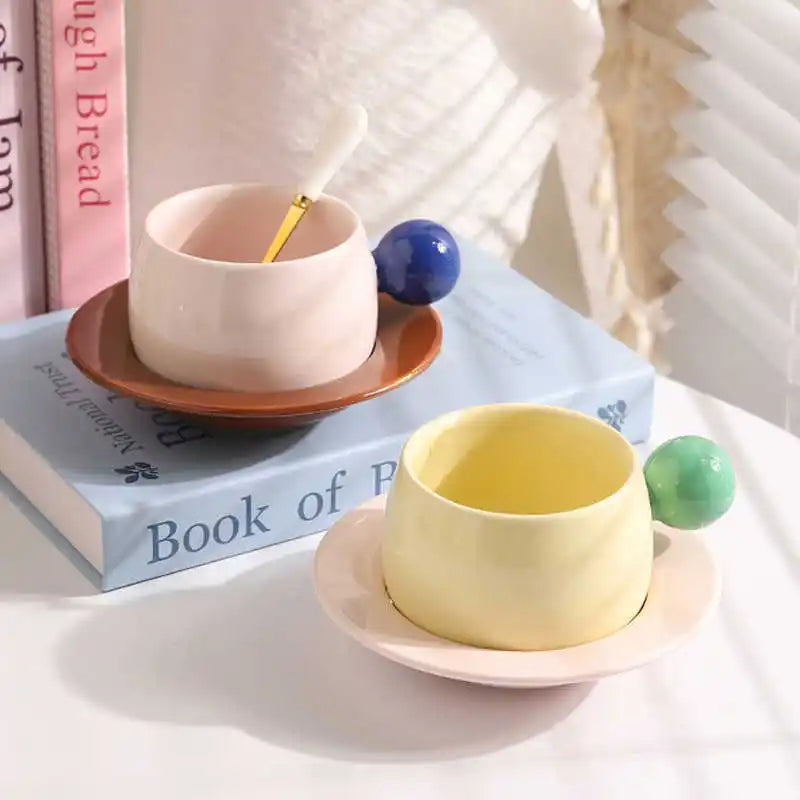 Color Block Ceramic Mug & Saucer Set