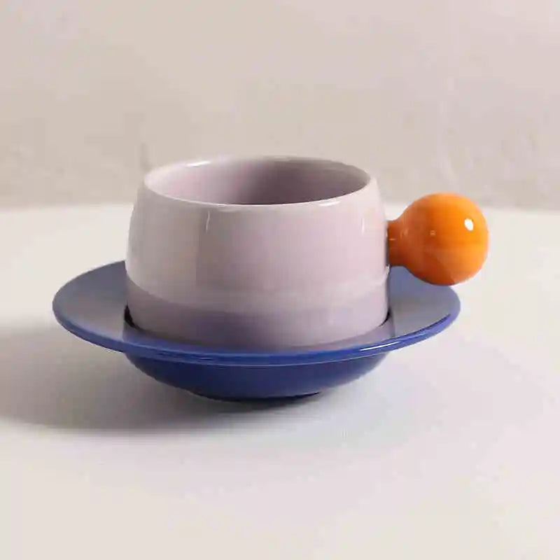 Color Block Ceramic Mug & Saucer Set