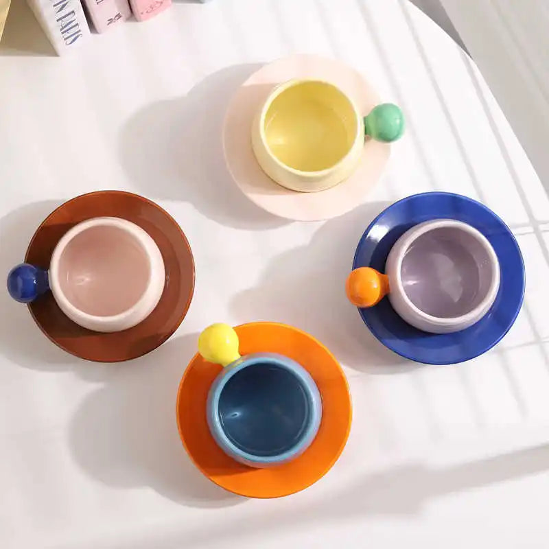 Color Block Ceramic Mug & Saucer Set
