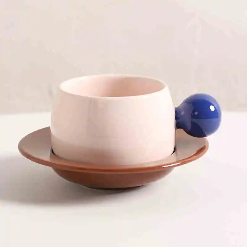 Color Block Ceramic Mug & Saucer Set