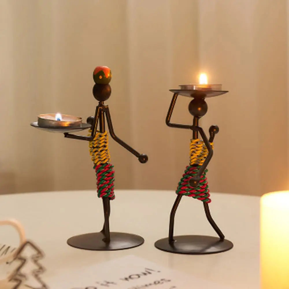 Abstract Metal Candlestick Sculpture