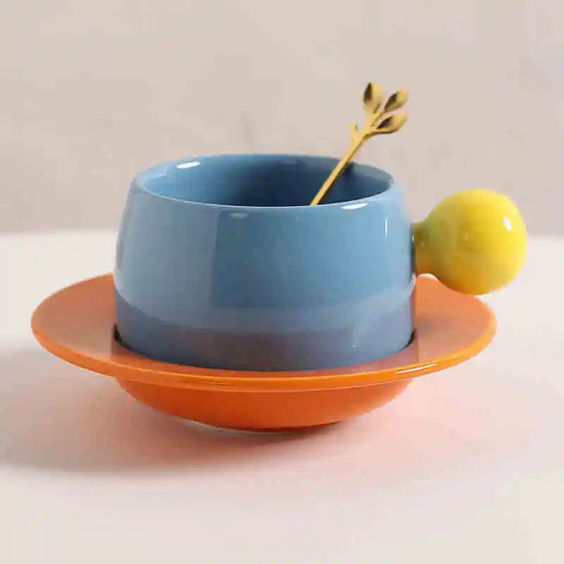 Color Block Ceramic Mug & Saucer Set