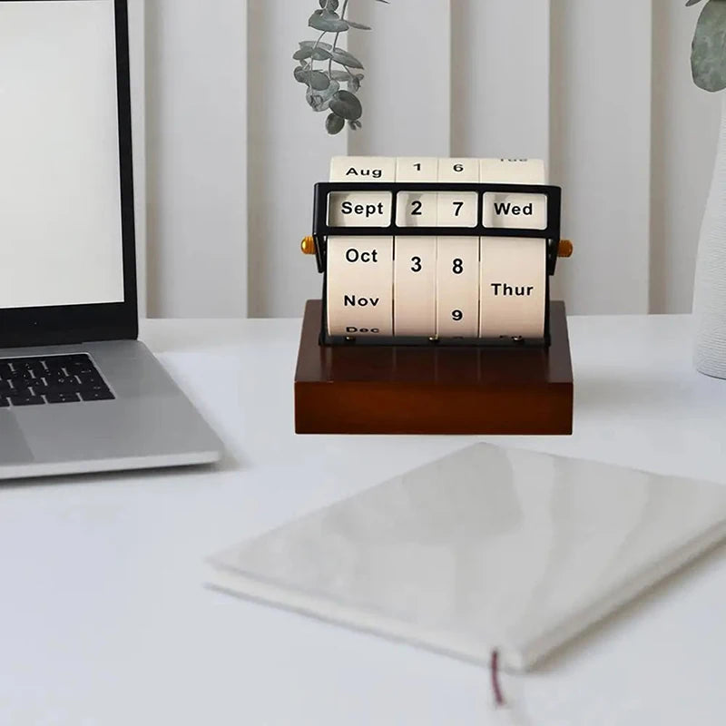 Timeless Wooden Rotary Calendar.