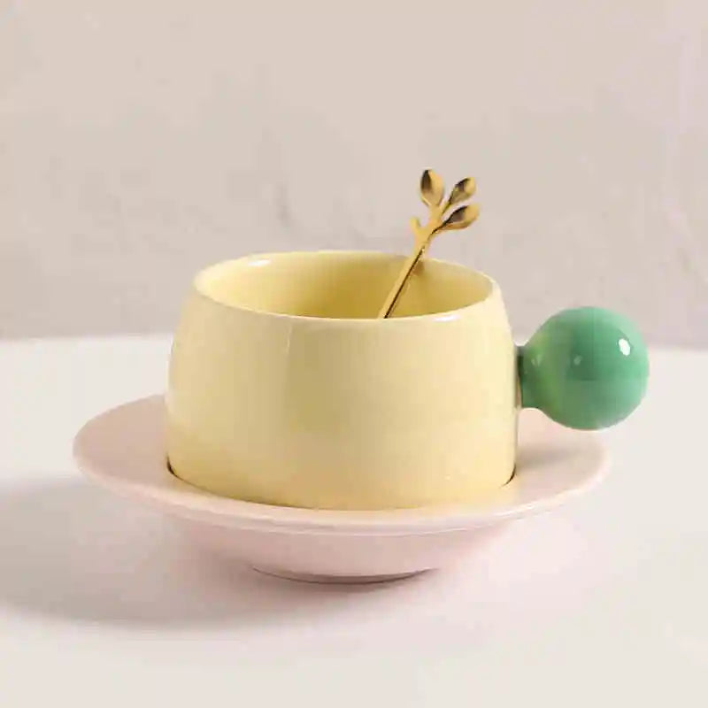 Color Block Ceramic Mug & Saucer Set