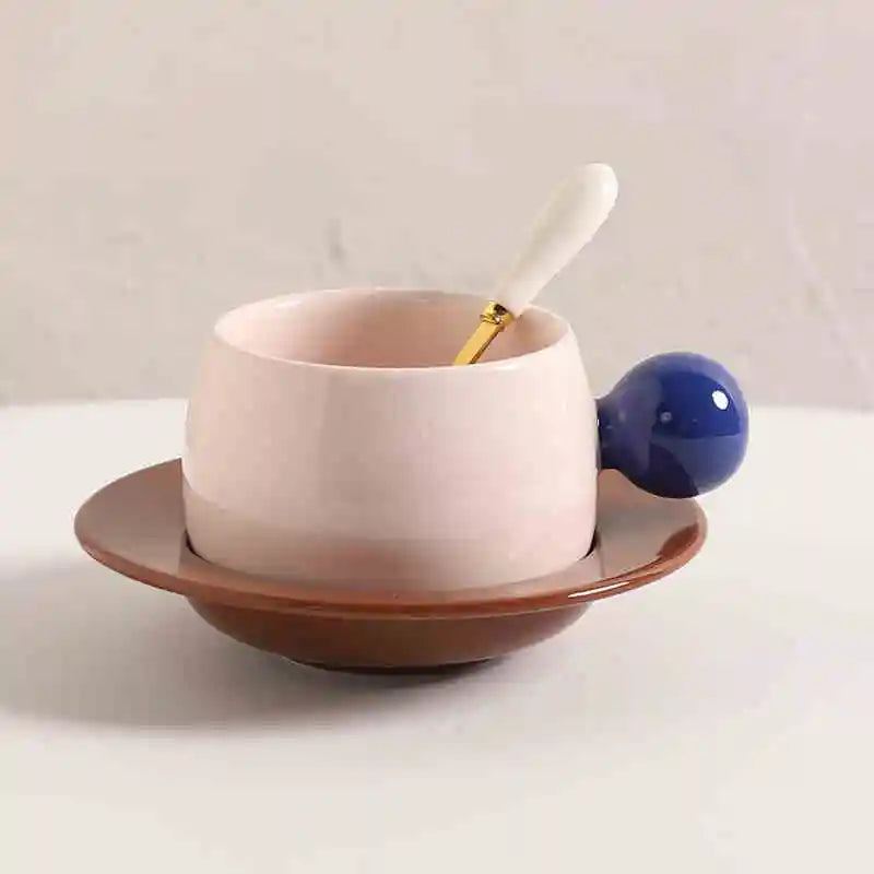 Color Block Ceramic Mug & Saucer Set