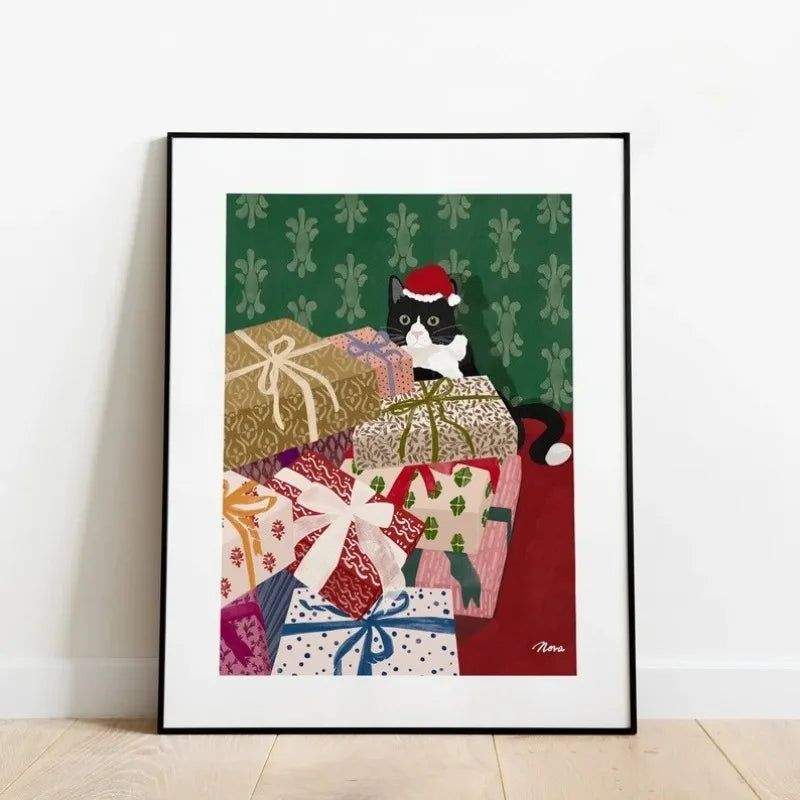 Santa Hat Cat Canvas Art