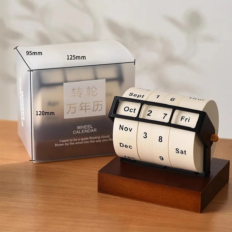 Timeless Wooden Rotary Calendar.