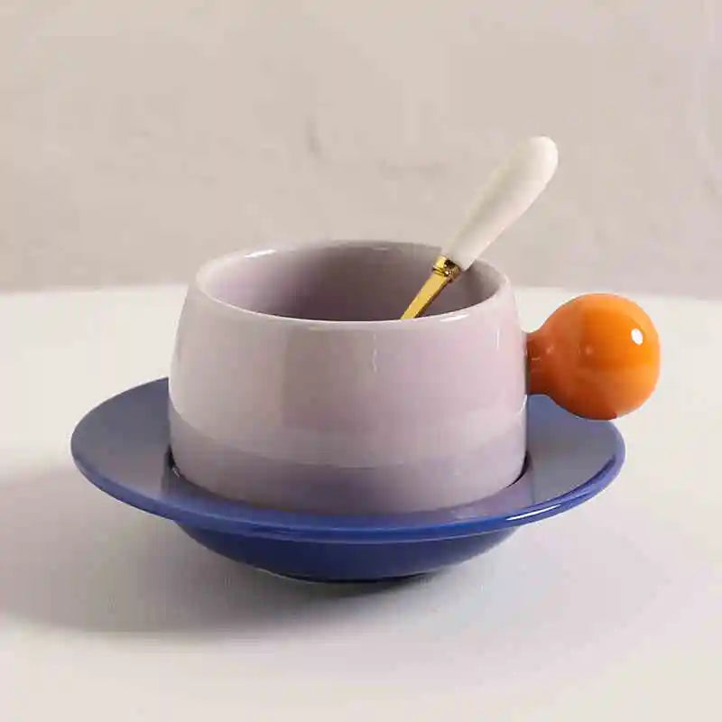Color Block Ceramic Mug & Saucer Set