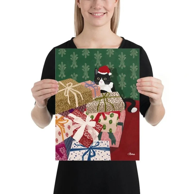 Santa Hat Cat Canvas Art