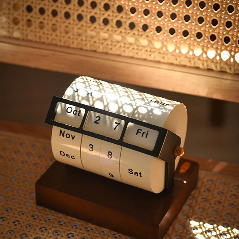 Timeless Wooden Rotary Calendar.