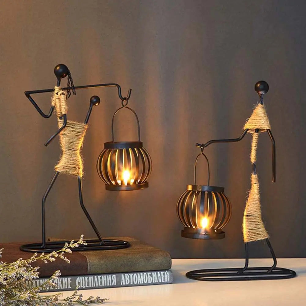 Abstract Metal Candlestick Sculpture
