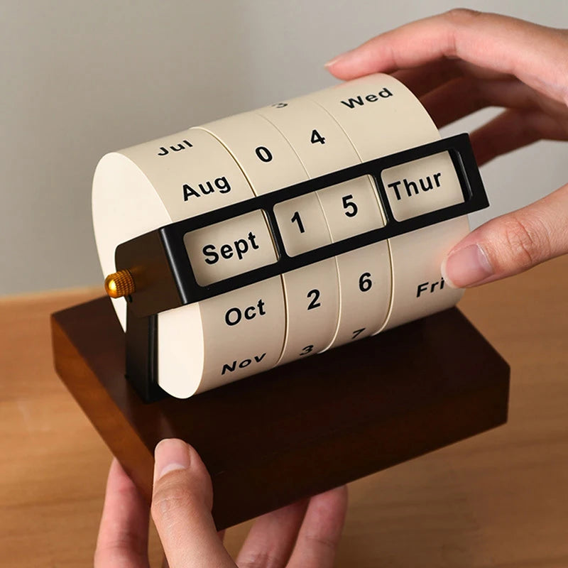 Timeless Wooden Rotary Calendar.