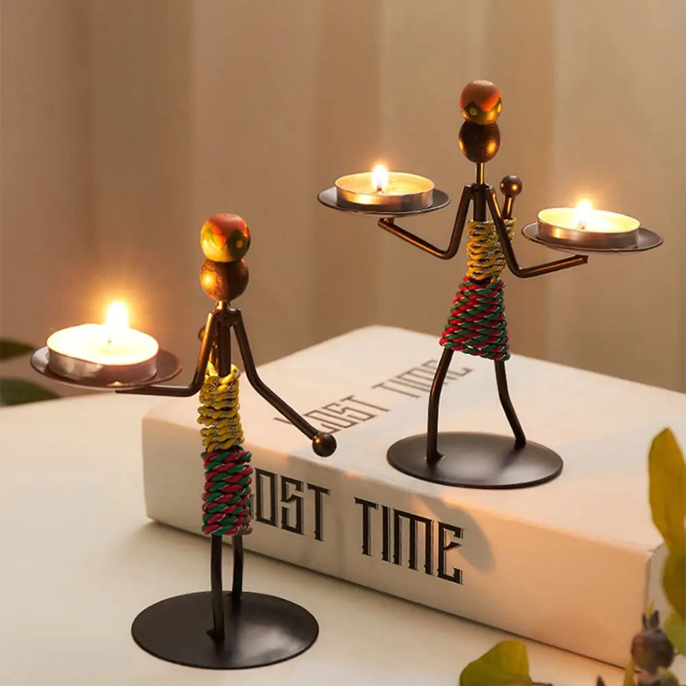 Abstract Metal Candlestick Sculpture