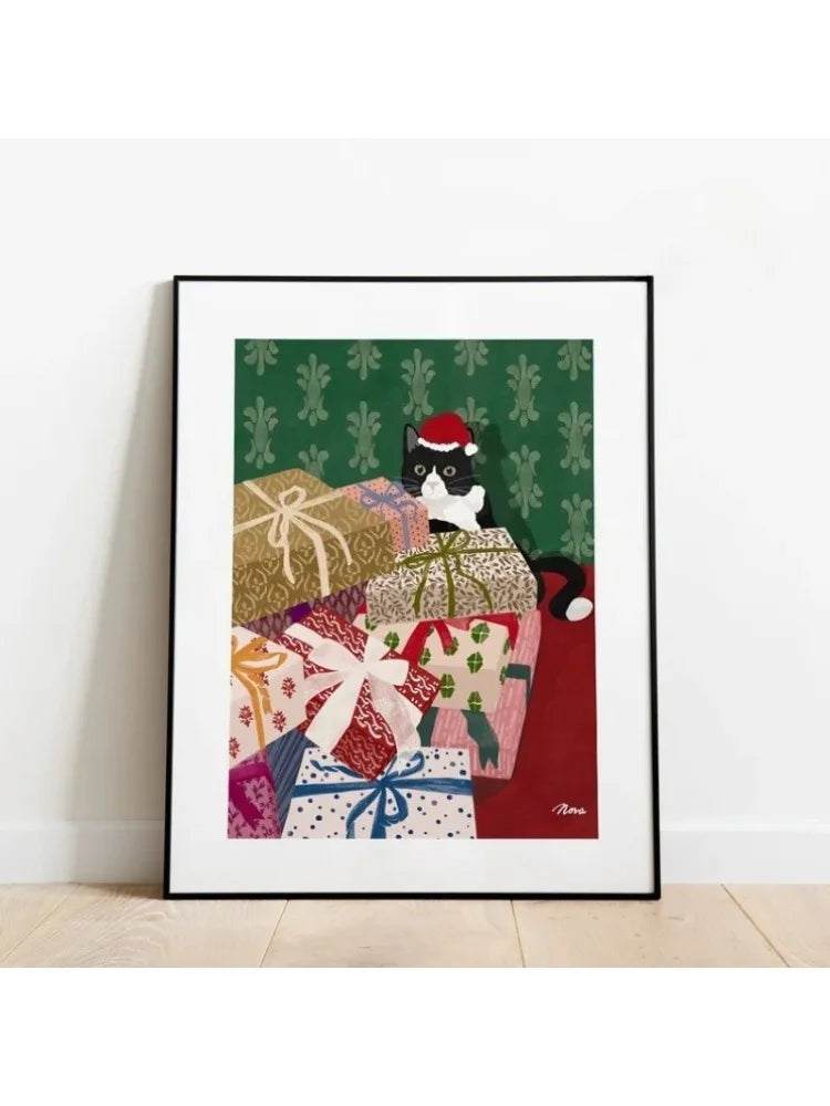 Santa Hat Cat Canvas Art