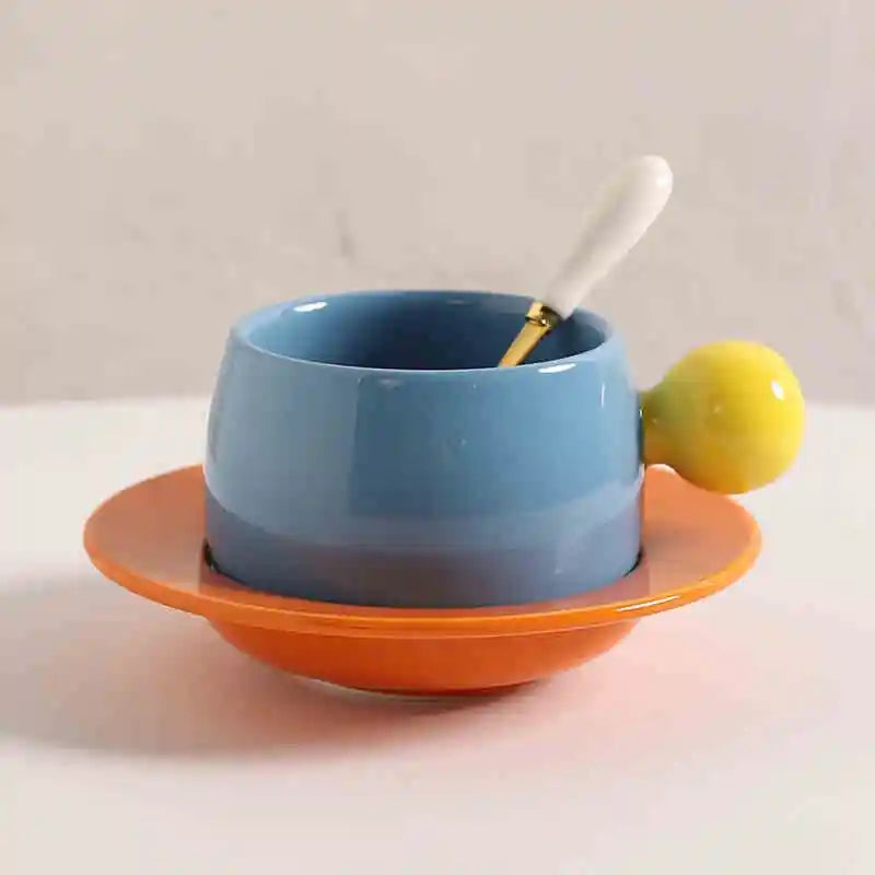 Color Block Ceramic Mug & Saucer Set