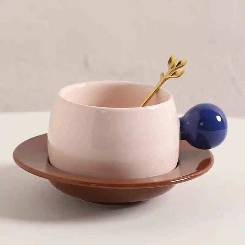 Color Block Ceramic Mug & Saucer Set