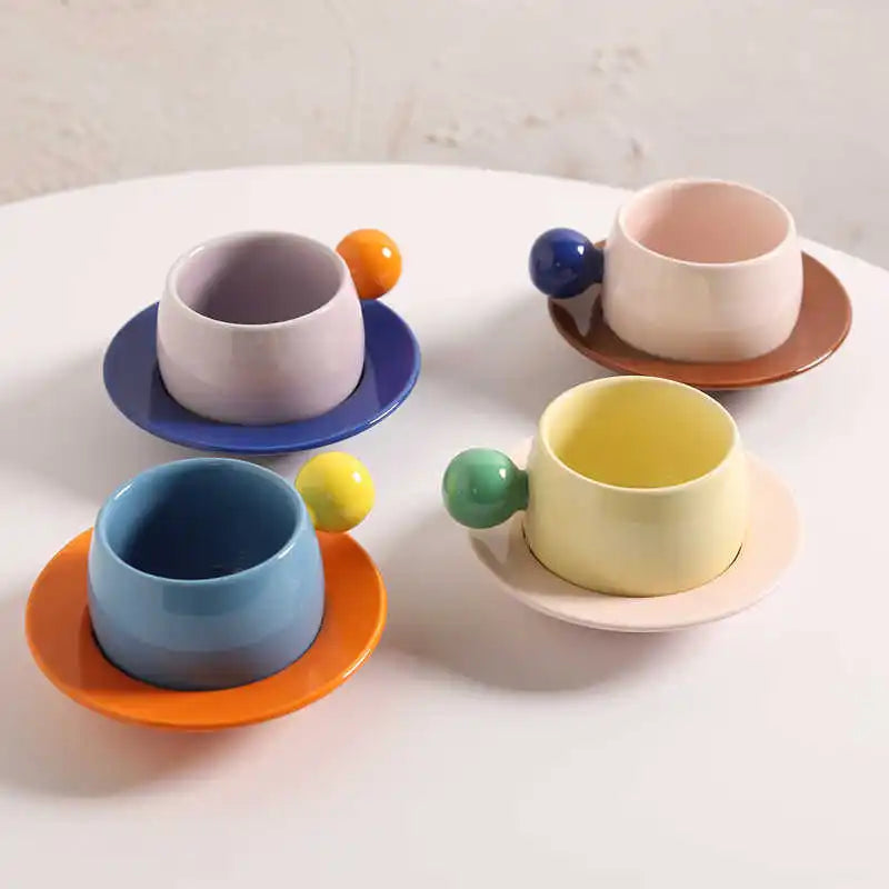 Color Block Ceramic Mug & Saucer Set
